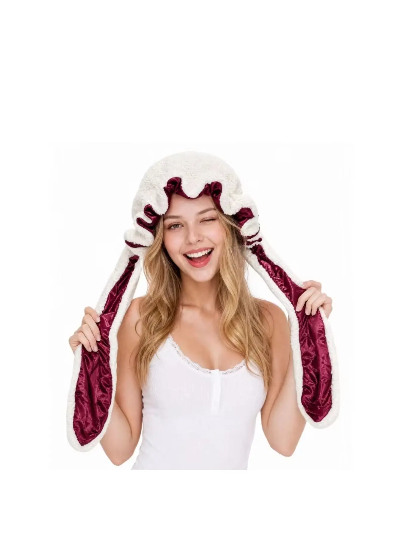 Cute plush rabbit ear nightcap European and American ribbon cosplay props simulation rabbit ear hat headgear hair cap Cute Hats