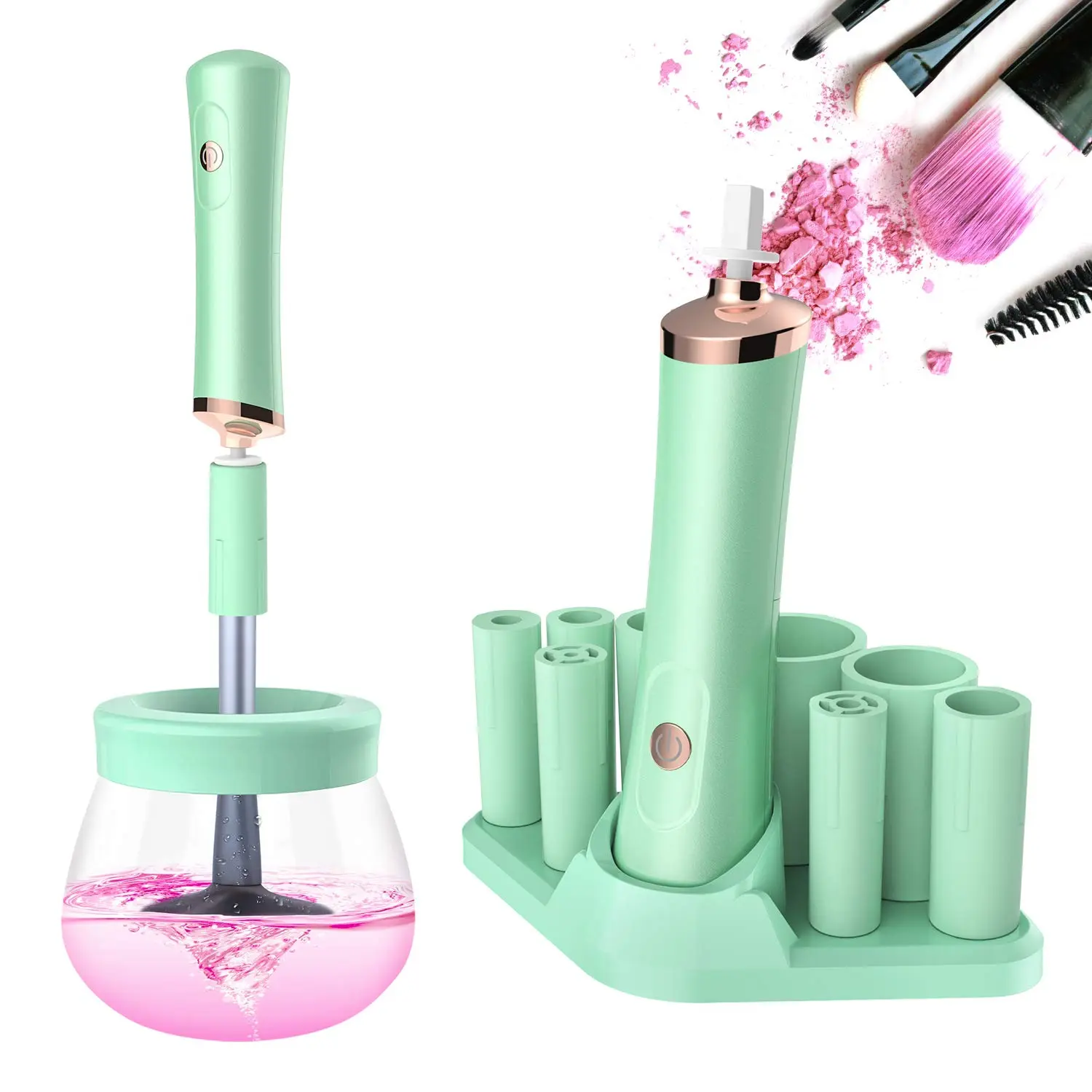 Upgraded Makeup Brush Cleaner and Dryer Machine, Super-Fast Electric Brush Cleaner Machine with 8 Size Rubber Collars, Automatic Brush Cleaner Spinner Makeup Brush Tools