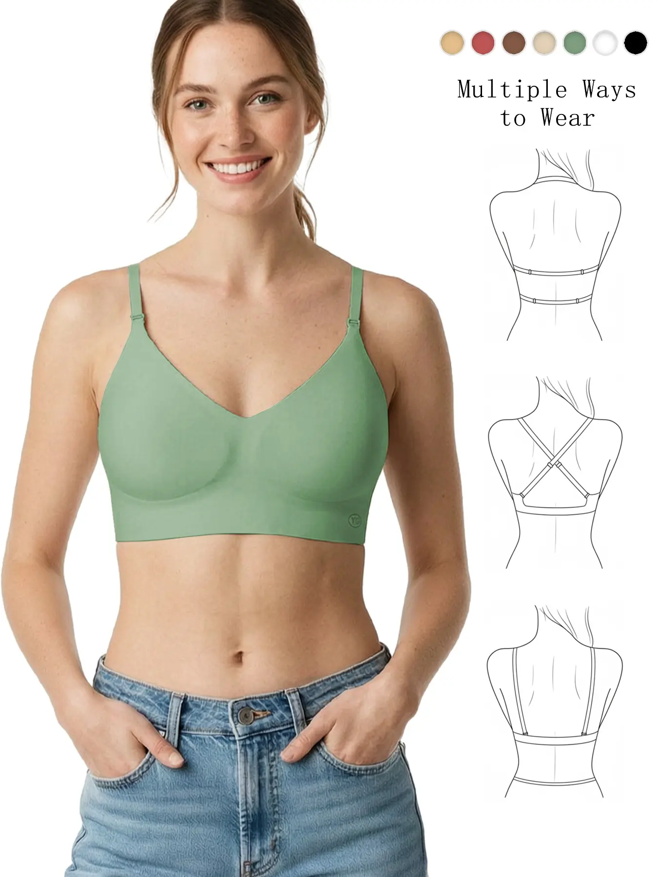 Women's Seamless Backless Bra, Wireless Push-Up Bra, Adjustable Straps, Invisible Bra for Wedding Party Dresses, Daily Wear