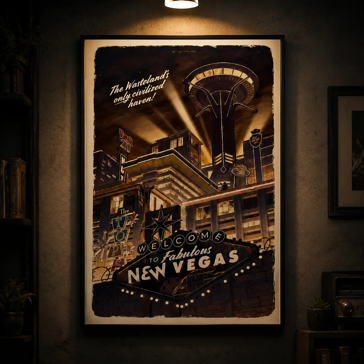 New Vegas Fallout Vintage Travel Poster, New Vegas Retro Fallout Travel Game Poster, Modern Home Decor and Home Decoration, Canvas Wall Art Print, Retro Gaming Room Decor, Vintage Travel Poster for Bedroom Dorm Office Man Cave, Gift for Game Fans