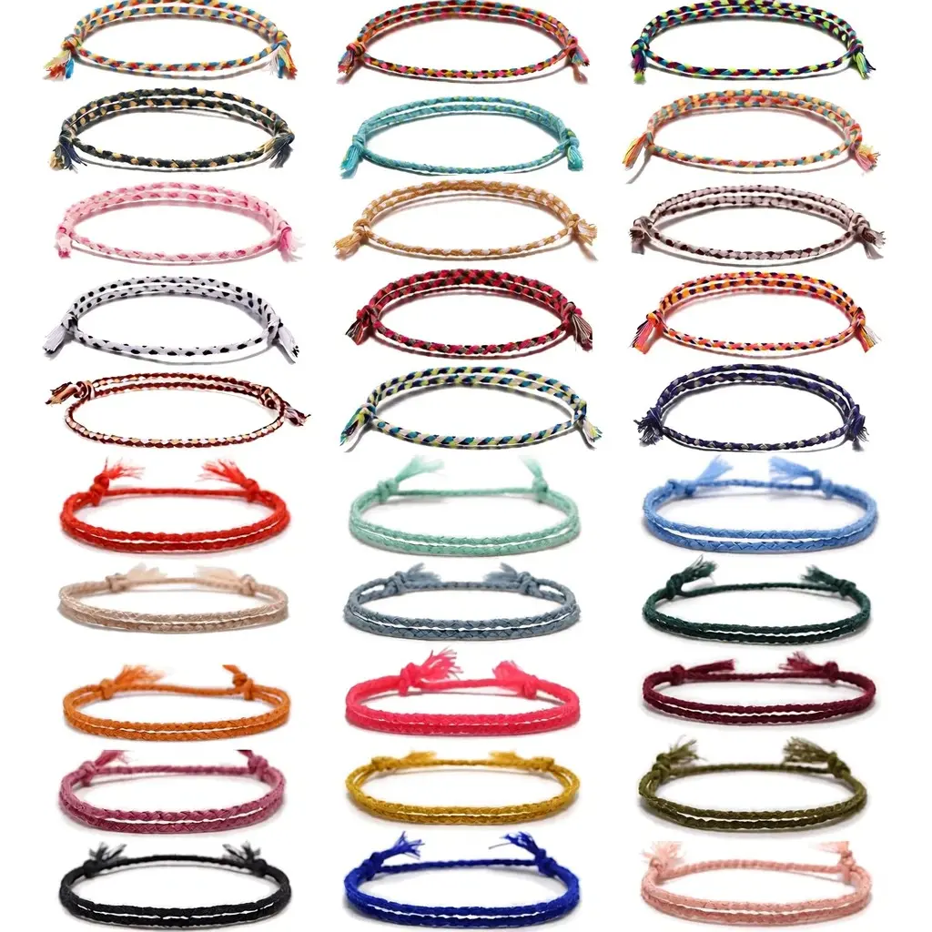30 Pack Woven Bracelets for Women & Men, Classic Braided Cotton String Anklets, Adjustable 6 – 9.5 inches, Casual Jewelry for Birthday Party Favors, 30 Pieces, Daily, Choking Hazard Small Parts, Flexible Sliding Knot Closure, Friends, Handmade Quality, Li