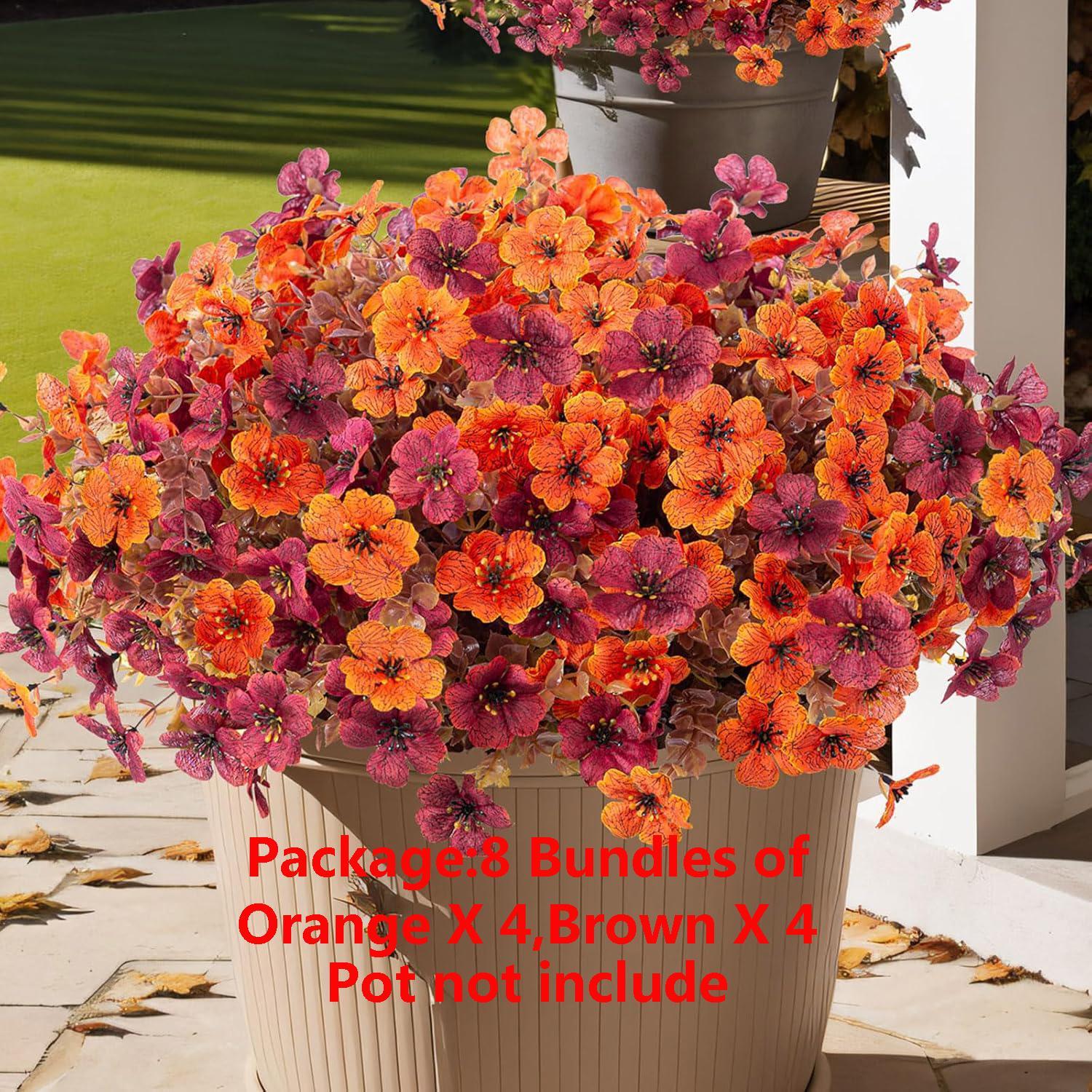 8 packs Artificial Flowers for Outdoor Decoration, Artificial Potted Flower, Faux Daisy Flowers for Fall Decor,Realistic Eucalyptus Leaves Silk Mums Fake Plants for Garden Pot,Front Porch,Courtyard,Patio,Lawn