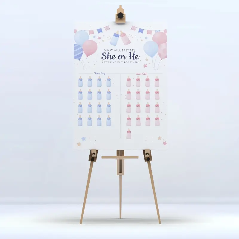 Watercolor She Or He Gender Reveal Vote Board, Baby Bottle Design Team Boy Team Girl Guessing Game Poster, Cute Pastel Bunny Gender Reveal Party Icebreaker Activity Supplies, Baby Shower Gender Guess Voting Decorations