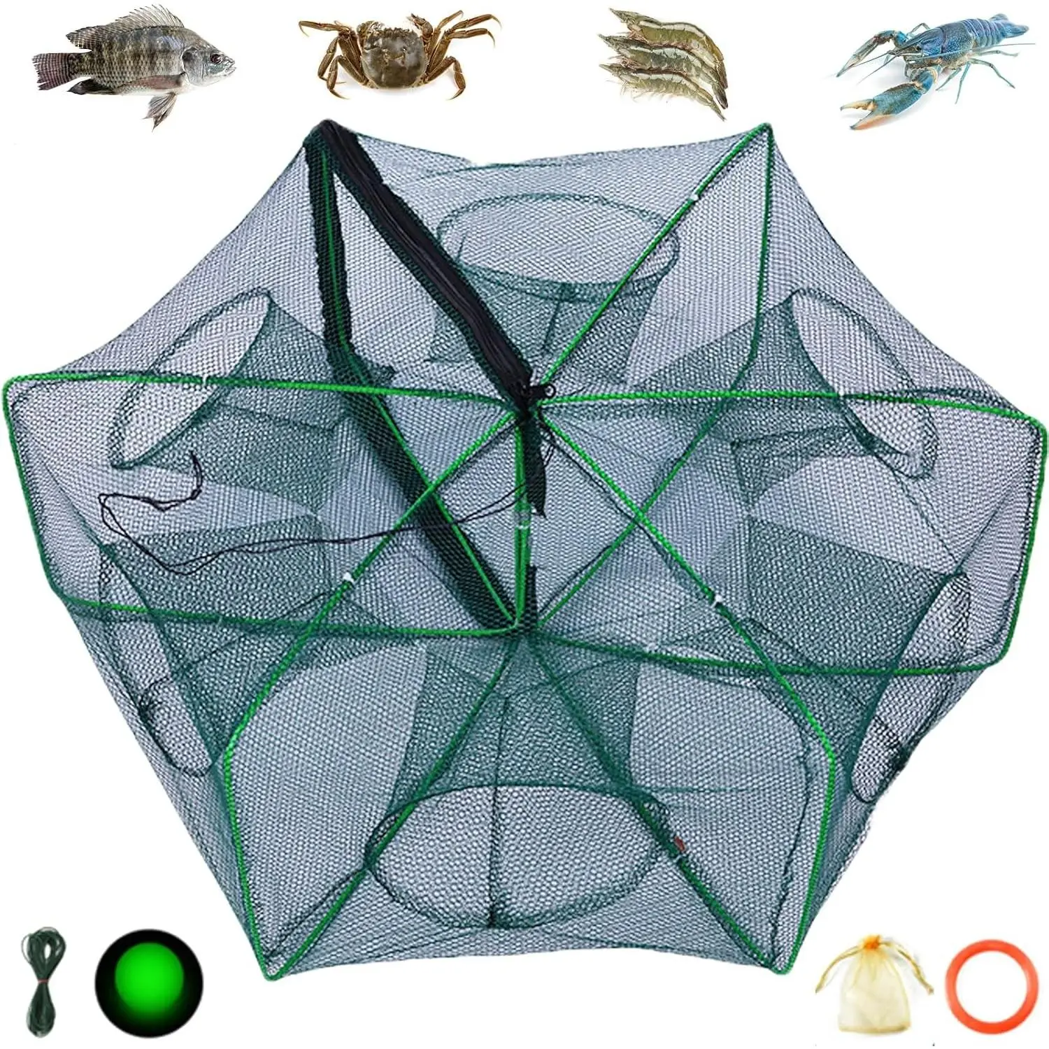 2024 Upgraded Auto-Foldable Strengthened Fishing Trap Net, Foldable Fishing Net, Minnow Trap for Bait Fish, Fish Trap, Crawfish Trap