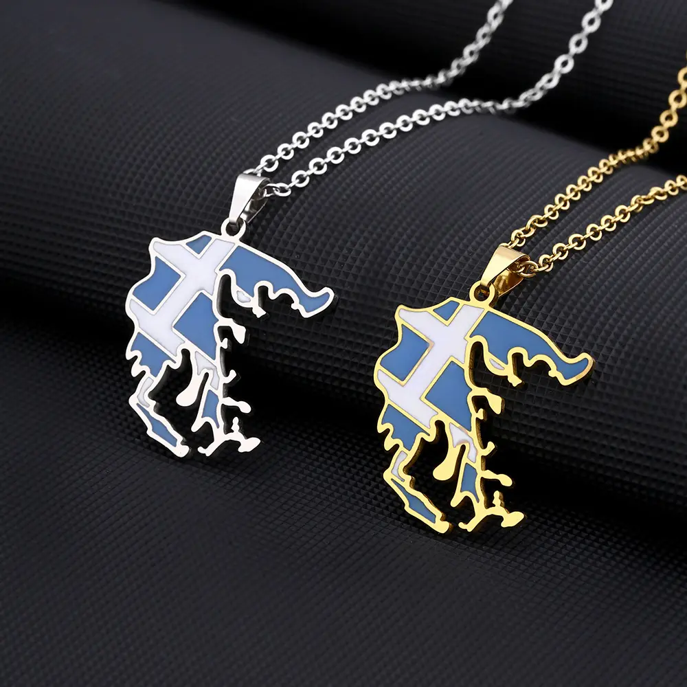 Greece Flag Map Pendant Necklace | 2026 Football Events | Football & Basketball Fan Style | Fashion Jewelry | Couple Style | Gift Selection | Gift For Him or Her
