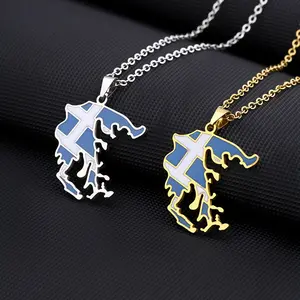Greece Flag Map Pendant Necklace | 2026 Football Events | Football & Basketball Fan Style | Fashion Jewelry | Couple Style | Gift Selection | Gift For Him or Her