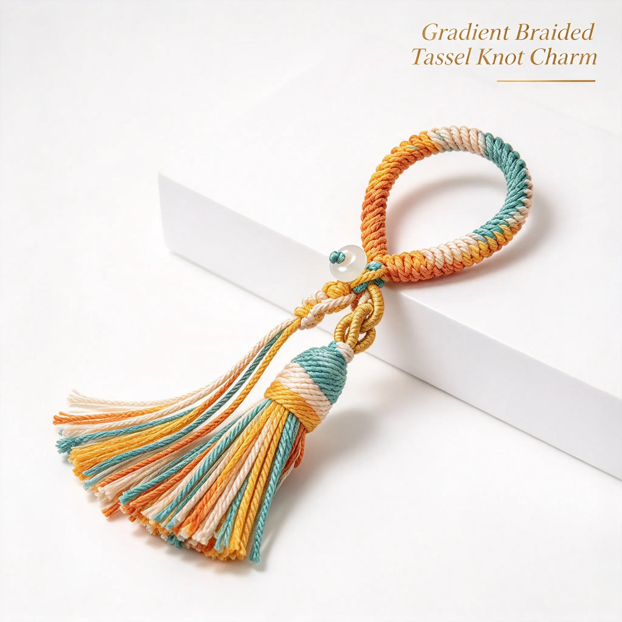 Handmade starry sky cotton thread tassel ring keychain with diamond knot cord, DIY bag charm, gradient color, small decorative pendant