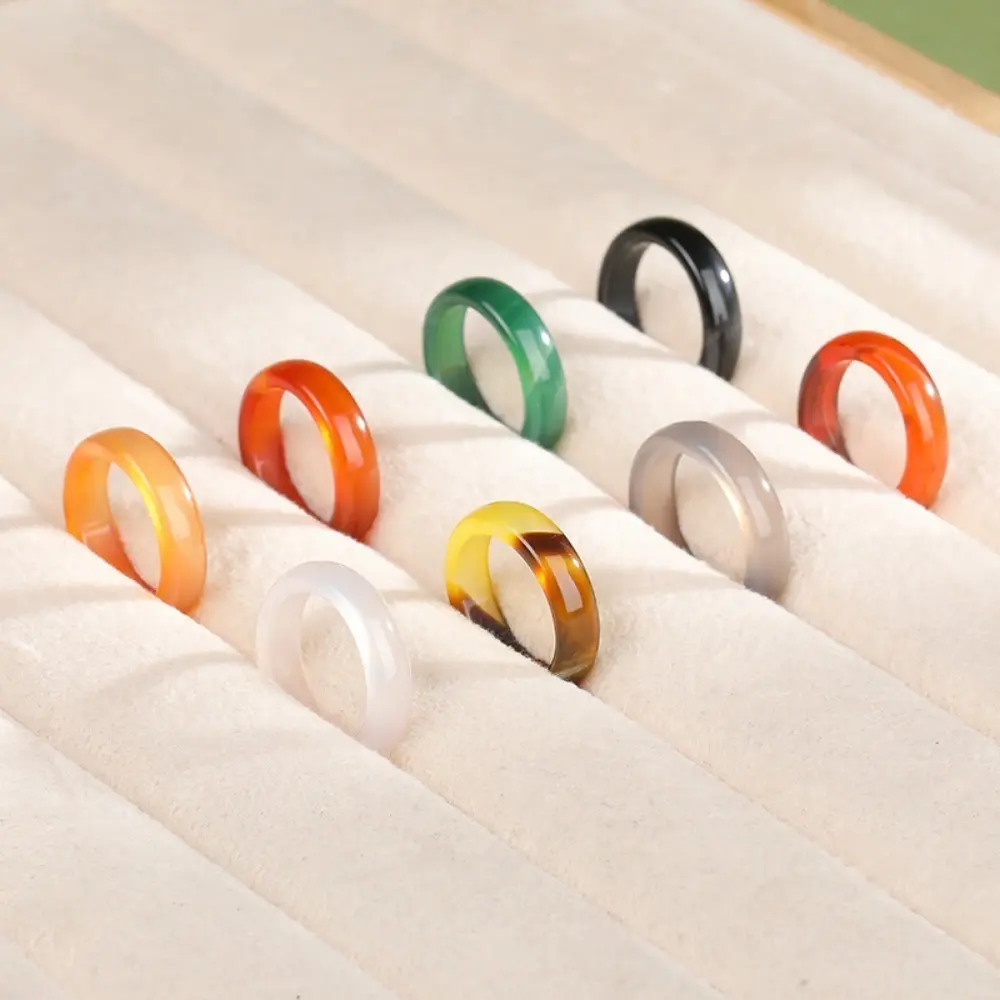 4 PCS Genuine Natural Agate Chalcedony Charms, Unisex Minimalist Smooth Finish Band, Unique Striations Everyday Wear Jewelry Gift for Couples (Bag Accessory), Date Night, Daily, Modern, Birthday, Rounded Edges, Thoughtful Unisex Gift