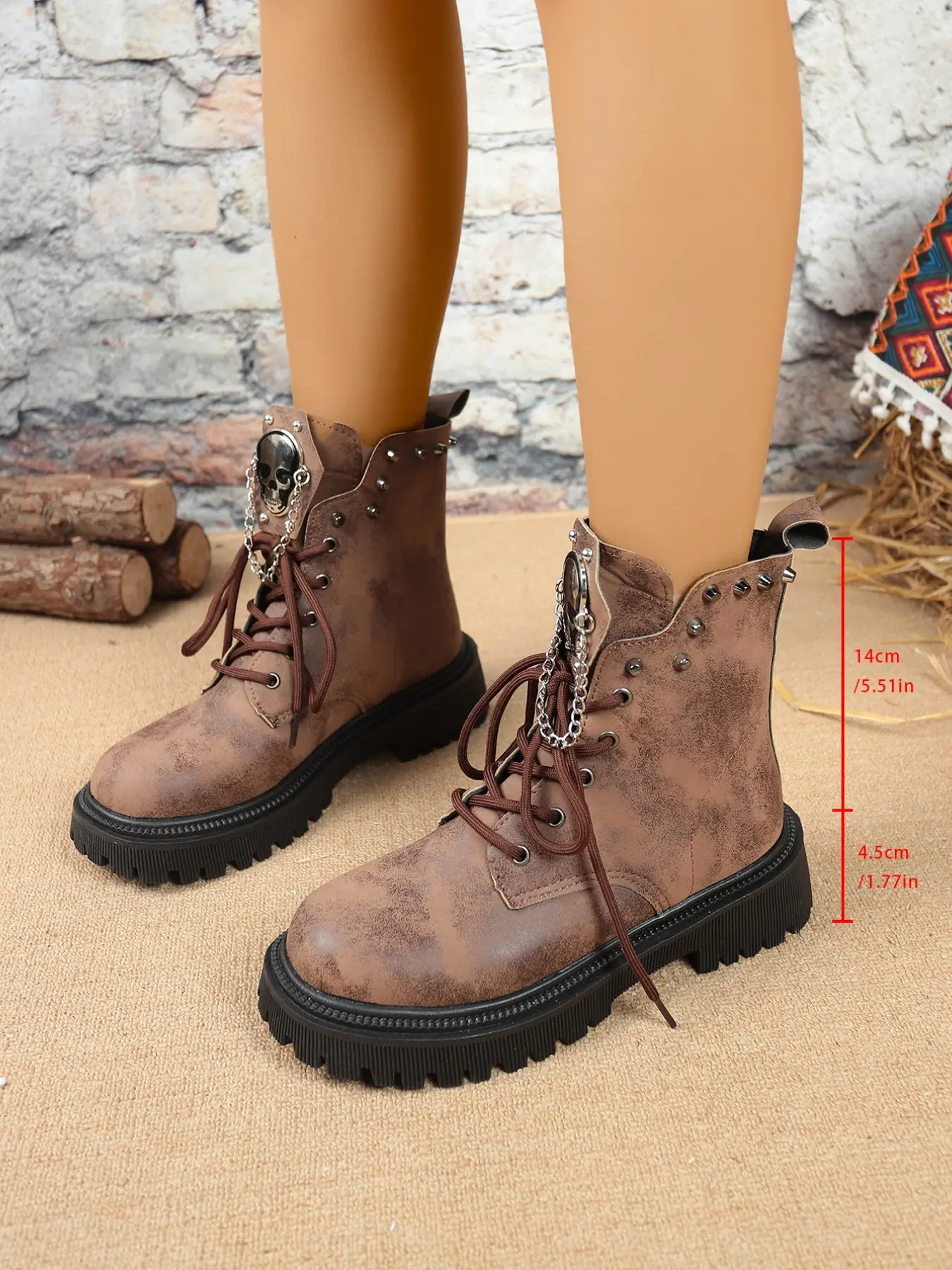 Women's New Skull Hanging Boots, Distressed Boots, Rivet Thick Boots, Punk Style, Motorcycle Style, Retro, Streetwear, Rock Festival