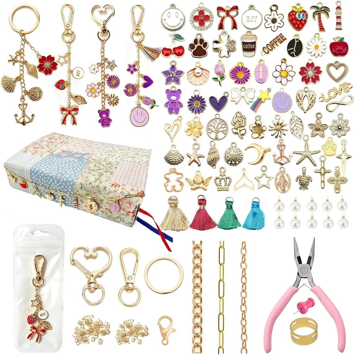 397 count Chains Making Kit for Lip Gloss Keychains,  Charms & Bag Charms DIY, Berry Luxe Color , DIY Craft Supplies Kit for Women, Party Crafts &  Gifts