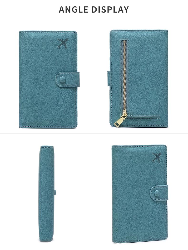 Anti-Theft Travel Passport Holder Wallet, Travel Document Holder, Airplane Design, Snap Closure, Multiple Card Slots & Coin Pocket, Durable Polyester Material