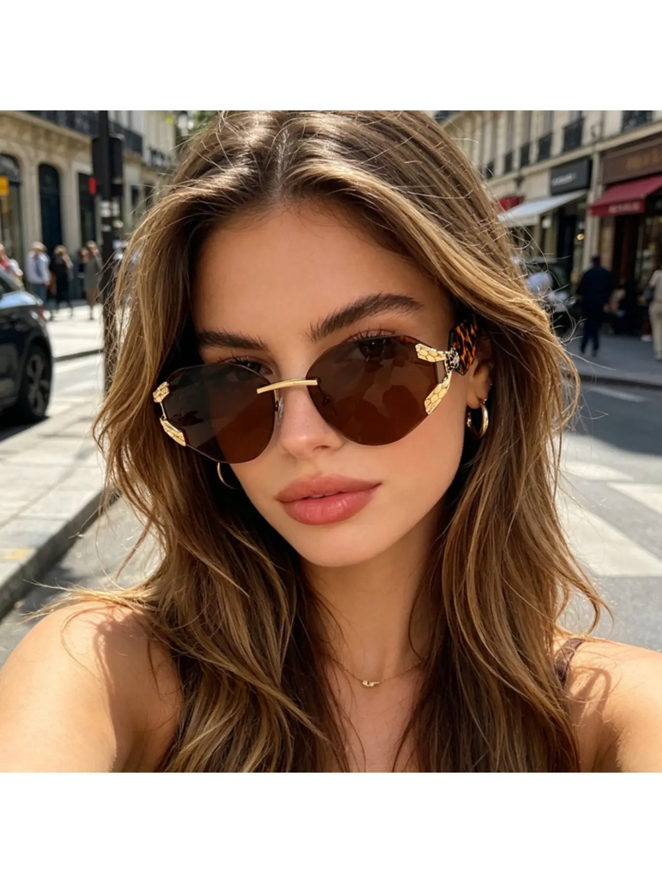 2026 Snake Head Decor Rimless Sunglasses Women'sShades Wide Temple Gradient Sun Glasses for Street & Driving Casual Sunglasses