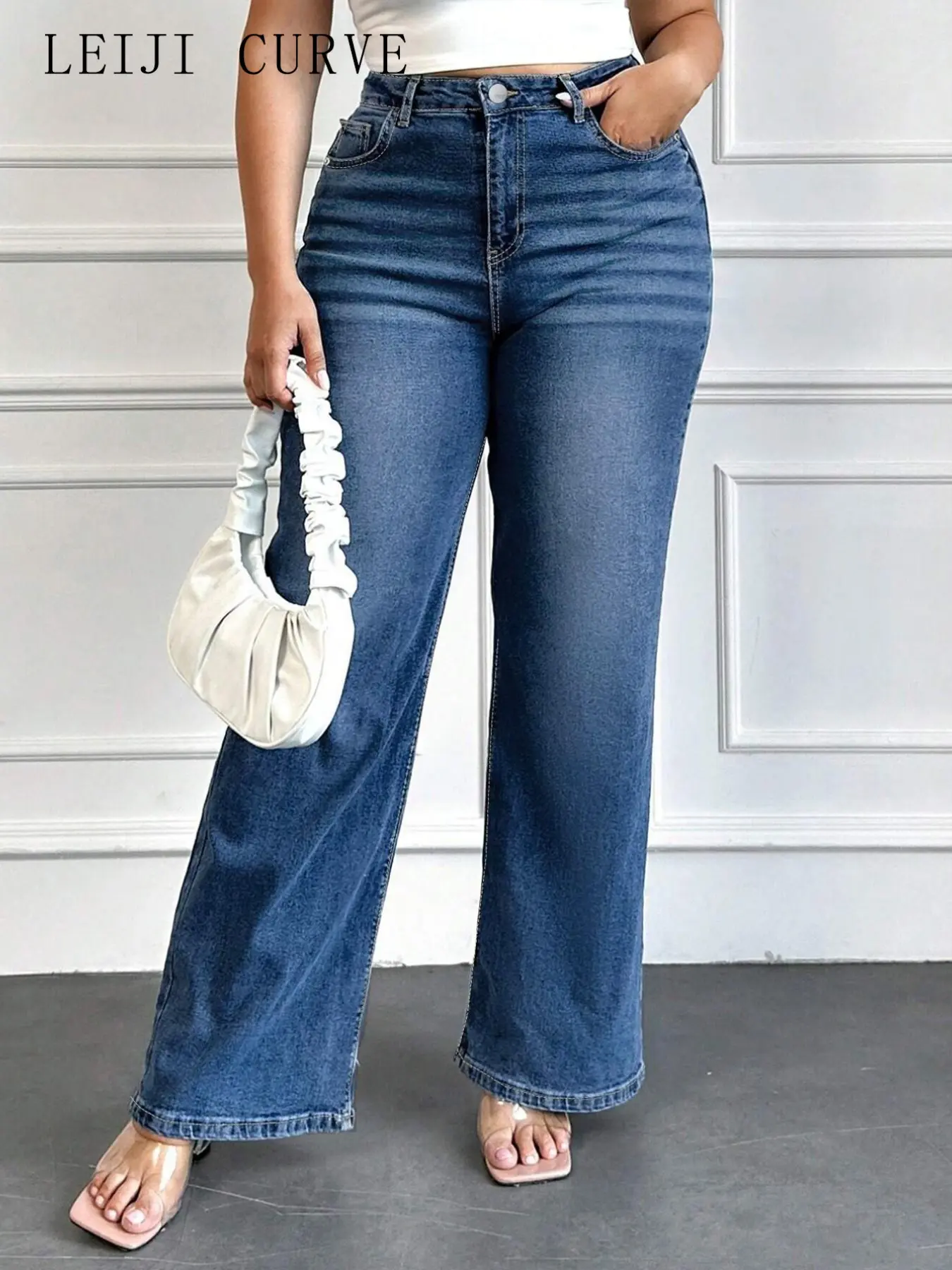 Plus Size High Waist Stretch Wide Leg Jeans, American Vintage Style, Comfortable and Flattering, Perfect for Daily Wear