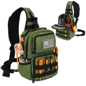 Tool Bag, Small Tactical Sling Bag for Men, Small Tool Pouch Shoulder Bag for Technicians Electricians, Compact Chest with Multi-Pocket Organization & MOLLE System(Army green)