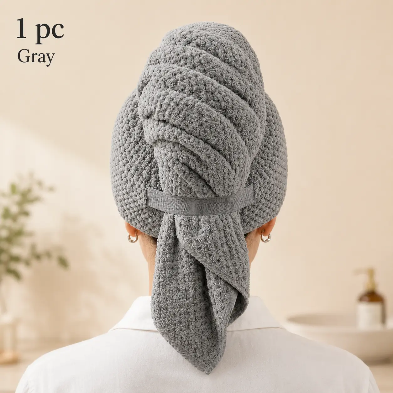 Extra Large Microfiber Hair Towel Wrap, 24 x 40 Inch Soft Absorbent Hair Drying Towel with Secure Elastic Band for Long, Thick and Curly Hair, Gray, 1 Pack