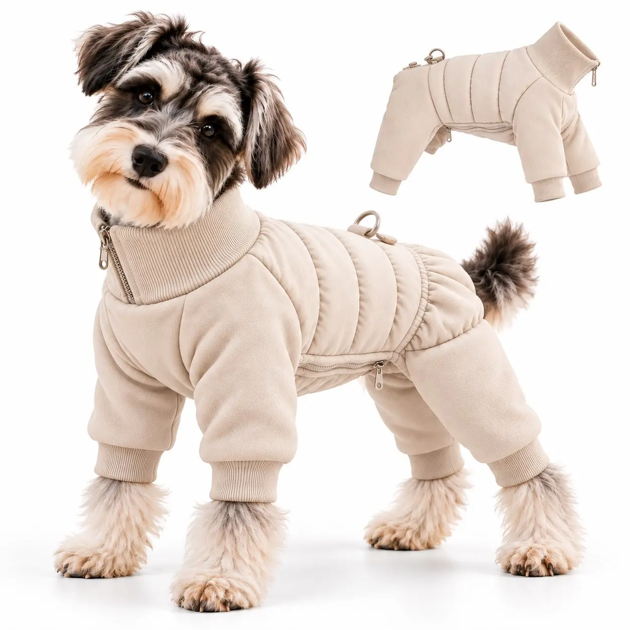 Dog Winter Jumpsuit, Warm Padded Four-Leg Dog Coat with Soft Fleece Lining, High Neck Design, Zipper Closure and Stretch Cuffs for Small Medium Dogs, Warm Puppy Coat