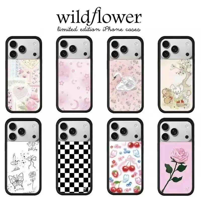 Cute 3D Sweet Cherry Blush Pink Swan Wildflower Smartphone Casing, Handheld Cellphone Cover for iPhone 12-17 Pro Max Plus, Rose Checkered Design for Smart Devices
