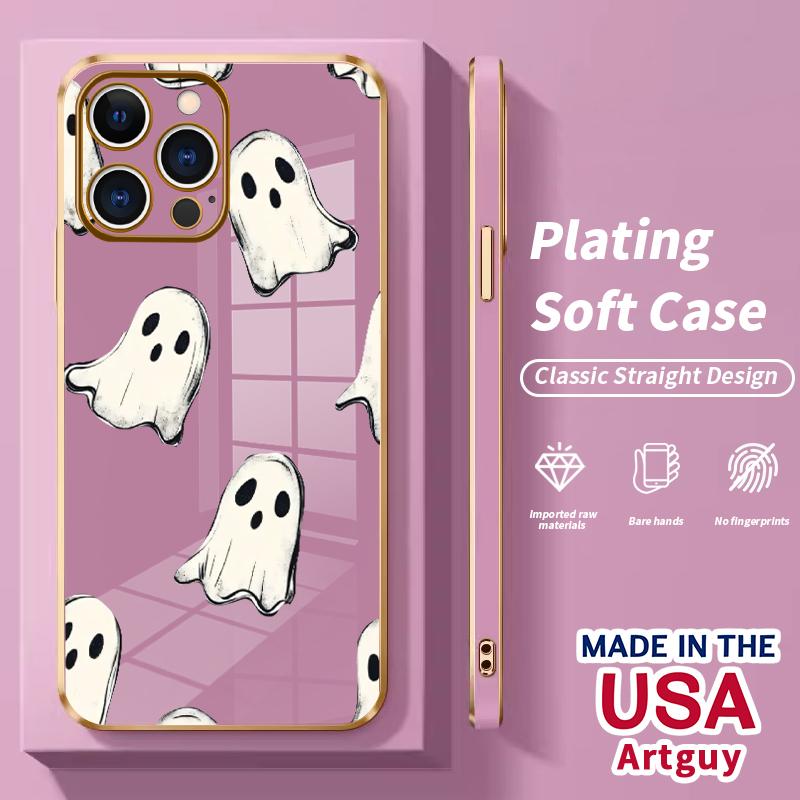 Ghostly Pattern Pattern Phone Case for iPhone 16 15 14 Pro Max 13 12 11 XR XS Plus Electroplated Four-corner Shockproof Non Slip Military-Grade Protection Silicone Cover