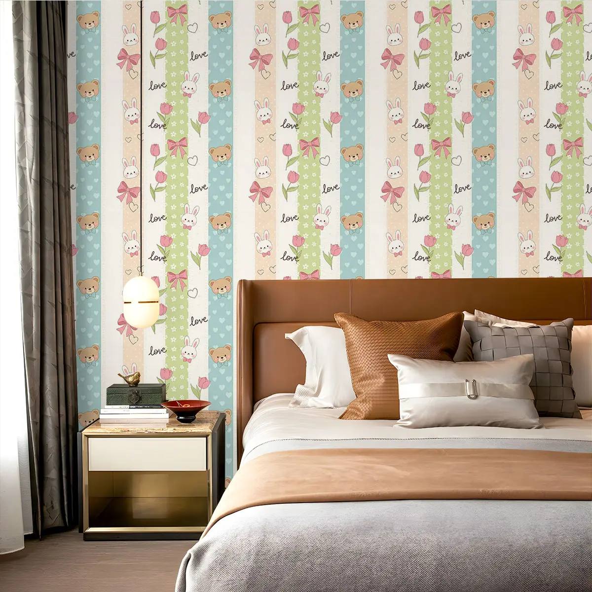 A 1-piece cartoon animal love slogan pattern printed PVC wallpaper sticker, with adhesive on the back for easy peel and stick application, suitable for wall decoration and old wall renovation