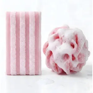 Net Sponge - 40-Inch Long    for Shower - -Drying Nylon Mesh Wash Net & Sapo Sponge for  Scrubbing &   ( Stripe)