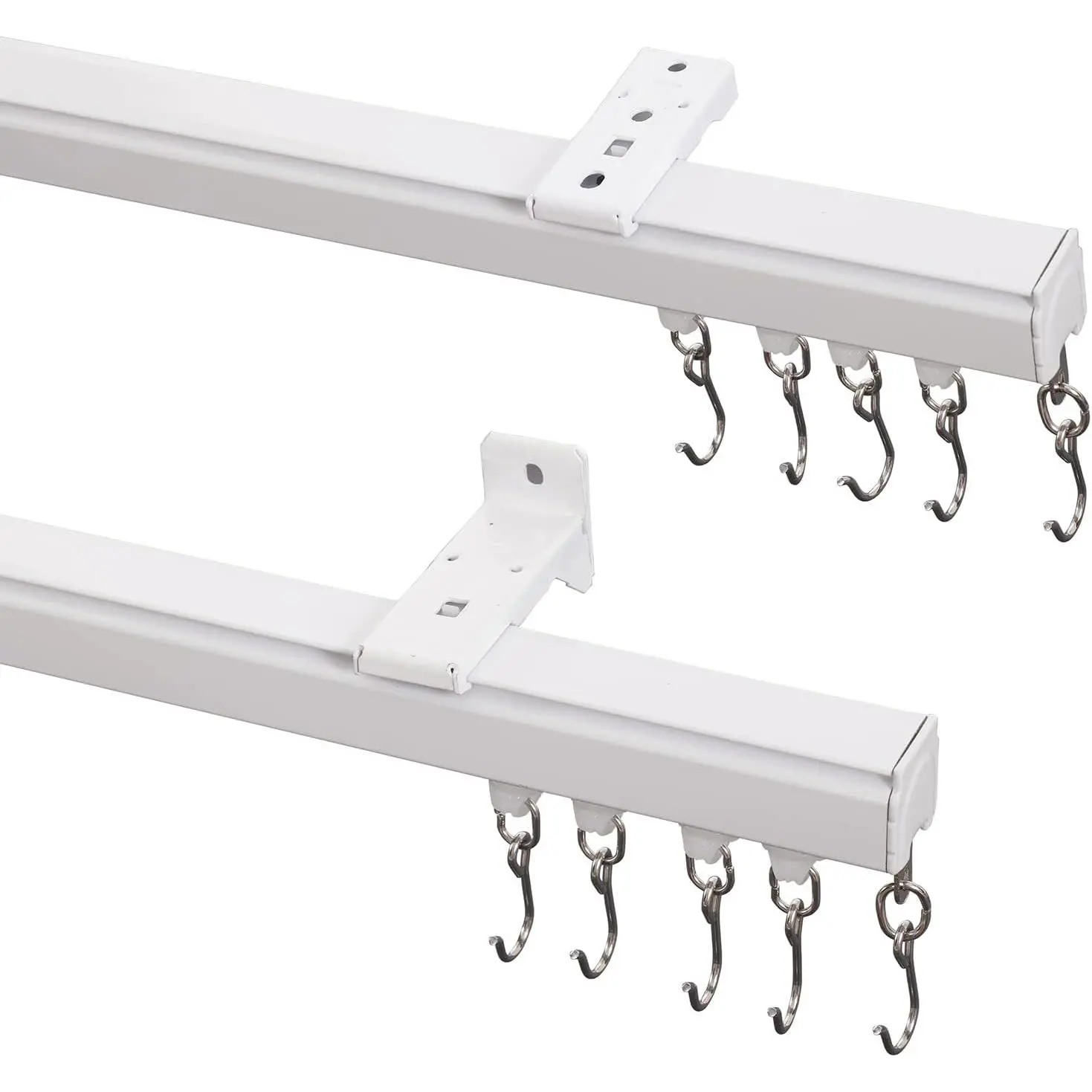 Ceiling or Wall Mount Curtain Track Kit with Hooks, 3ft - 6ft Adjustable Length Drape Rail Set For Living Room Bedroom, Single Window Rods Work with Grommet and Pinch Pleated Curtain, White