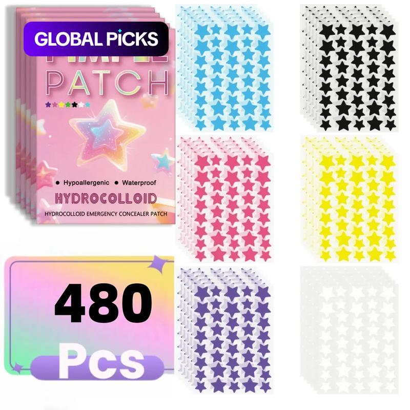 480 Pcs Hydrocolloid Pimple Patches for Face, Hypoallergenic Acne Spot Stickers with Tea Tree, Salicylic Acid and Cica Oil in Cute Colorful Star Shapes
