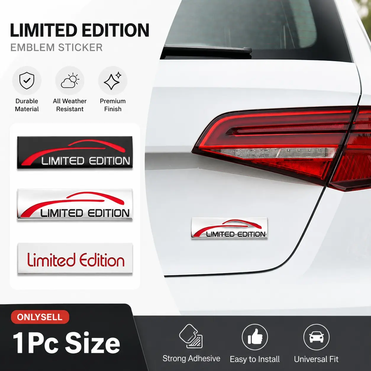 Limited Edition Car Exterior Badge Metal Emblem Decorative Trunk Fender Tailgate Side Body Sticker Self Adhesive Waterproof Weather Resistant Scratch Resistant Universal Auto Styling Accessory 1Pc Easy Install Durable Silver Black Red