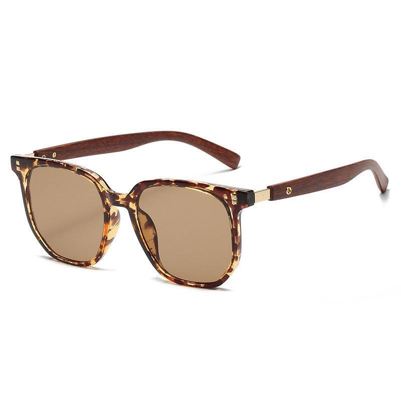 Women's Retro Geometric Tortoise Shell Sunglasses with Wood Grain Frame Korean Style UV Protection Trendy Statement Shades for Daily OOTD