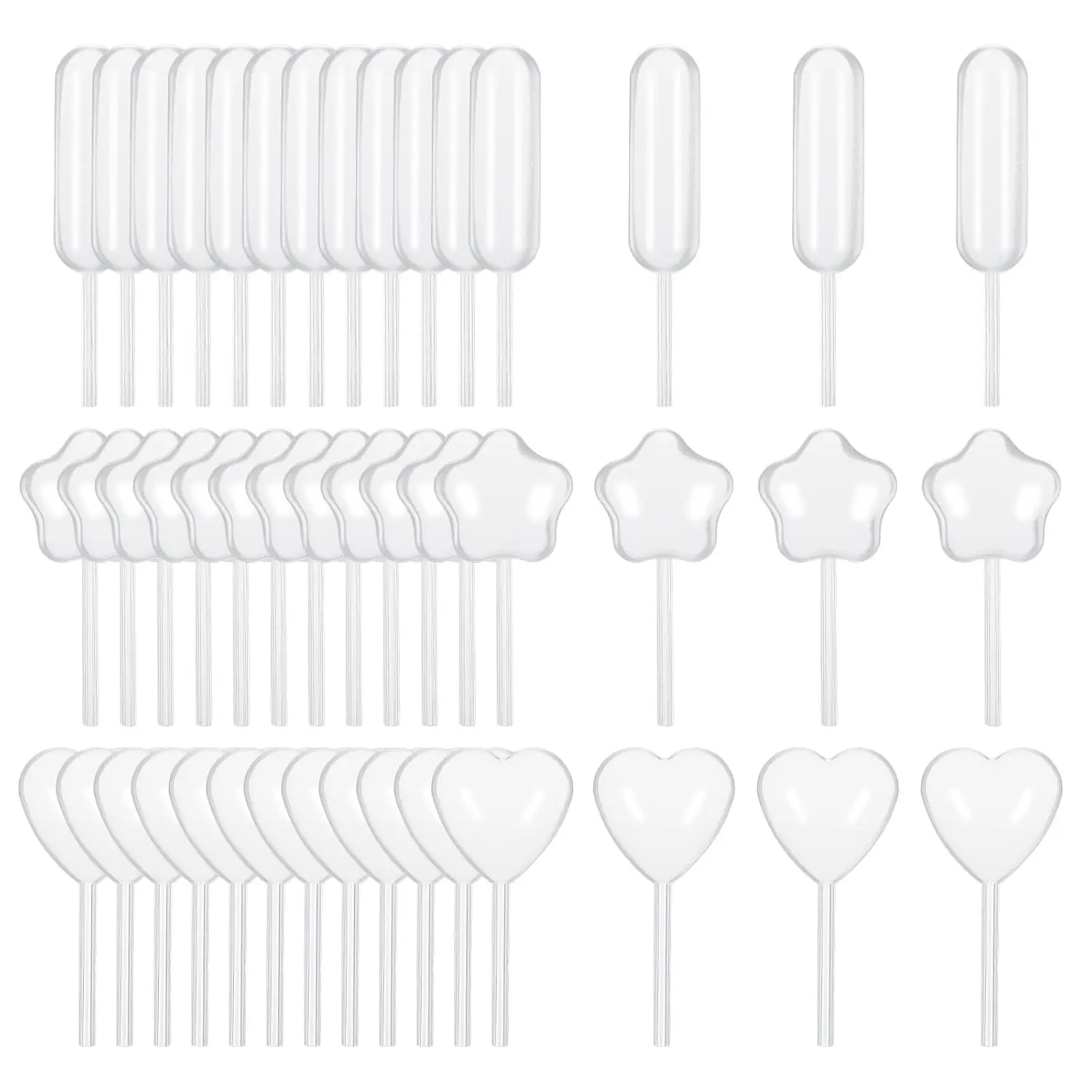 150 Pcs Pipetas Para Caramelo De Flan,4ml Mini Pipetas Para Postres,3 Shapes of Clear Pipettes for Cupcakes, Plastic Pipettes for Dessert Decorations,Birthday Party and Holiday Decoration