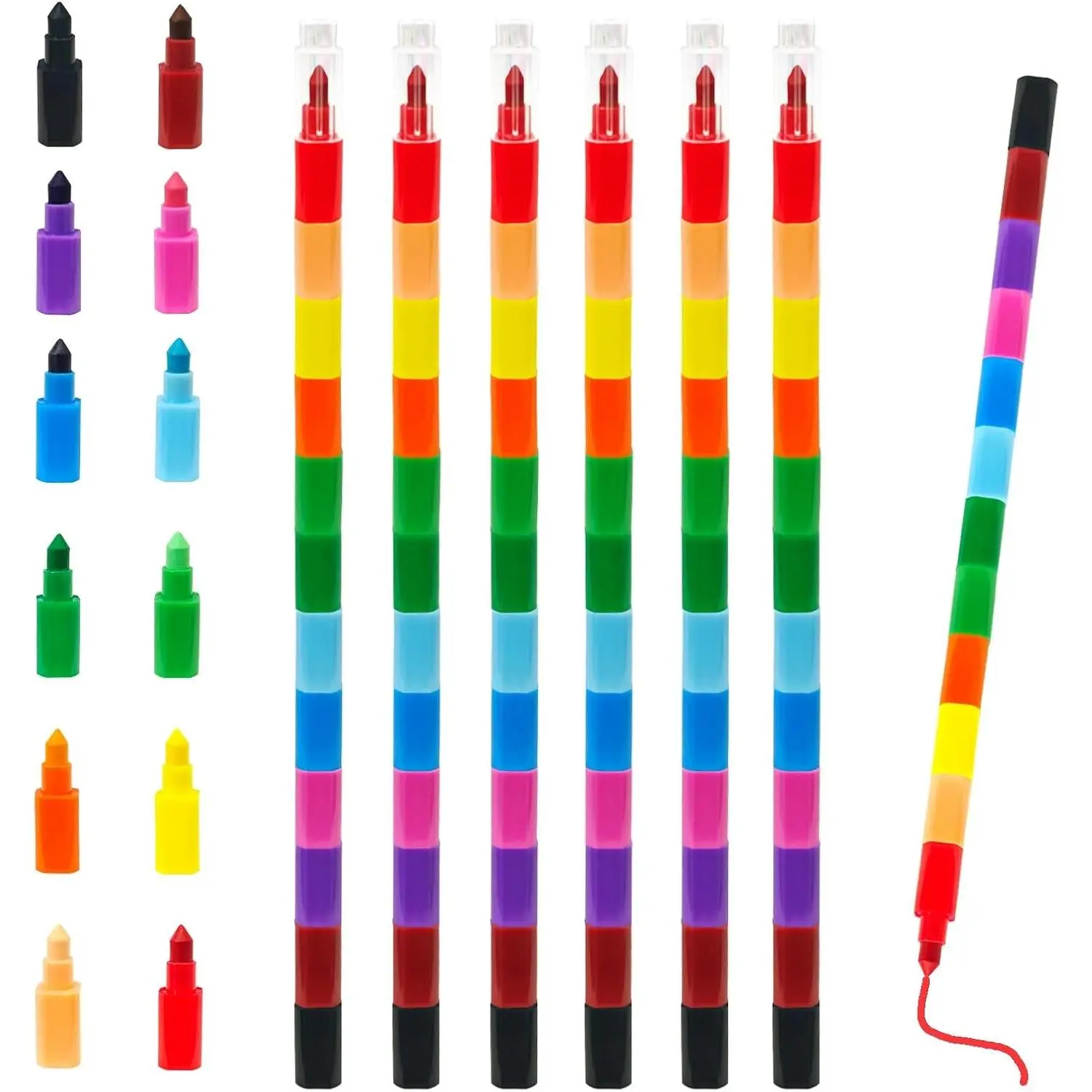 12 Colors 6 PCS Stackable Buildable Crayons Colored Pencils for Painting Coloring