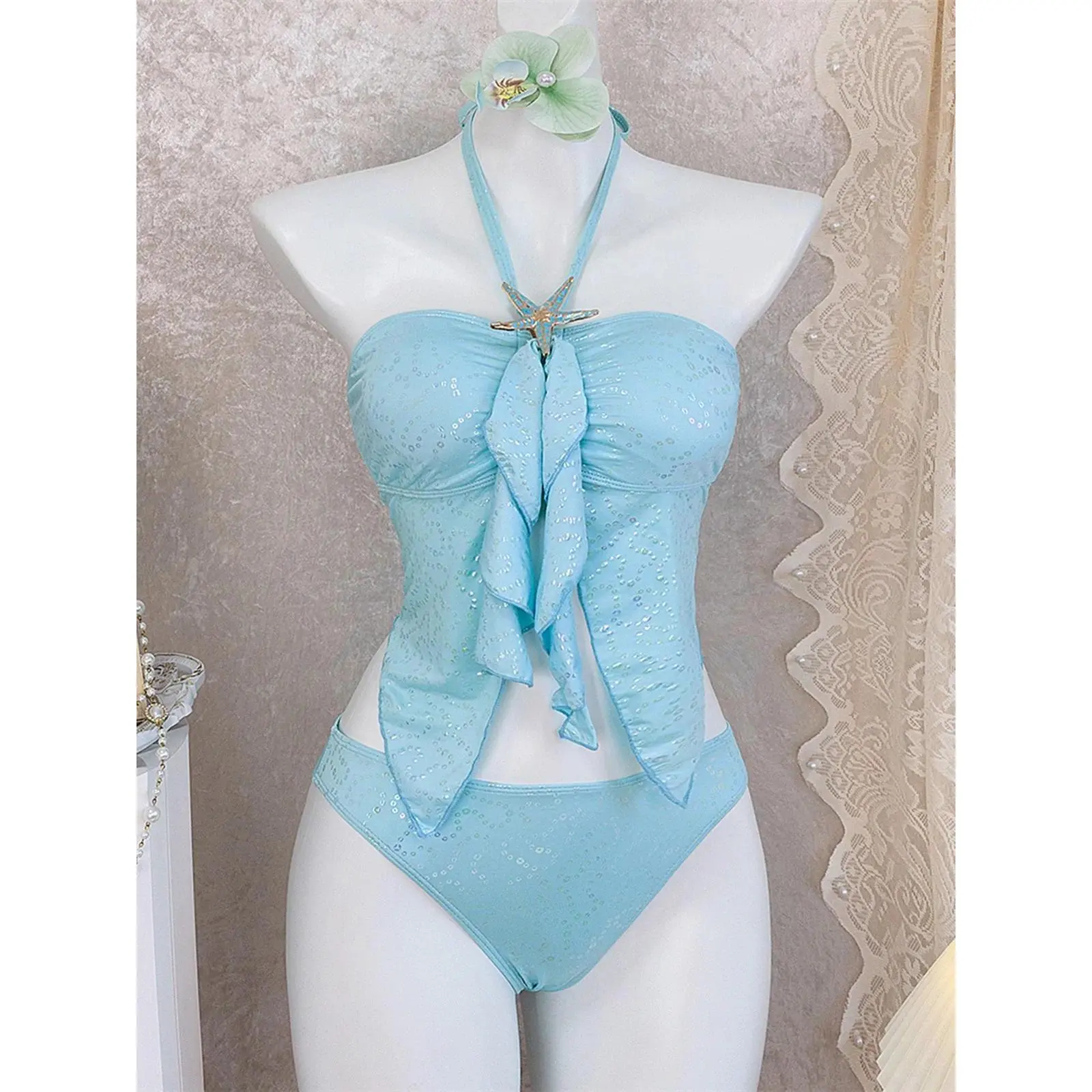 S - XL New Bather Bathing Suit Swim Metal Star Tankini Halter Bikini Women Swimwear Female Swimsuit Two-pieces Bikini set M46Beach photography