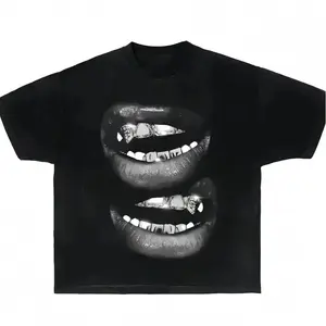 []Garment Dyed Boxy Shirt Featuring a Grin Fang Mouth Design summerwins