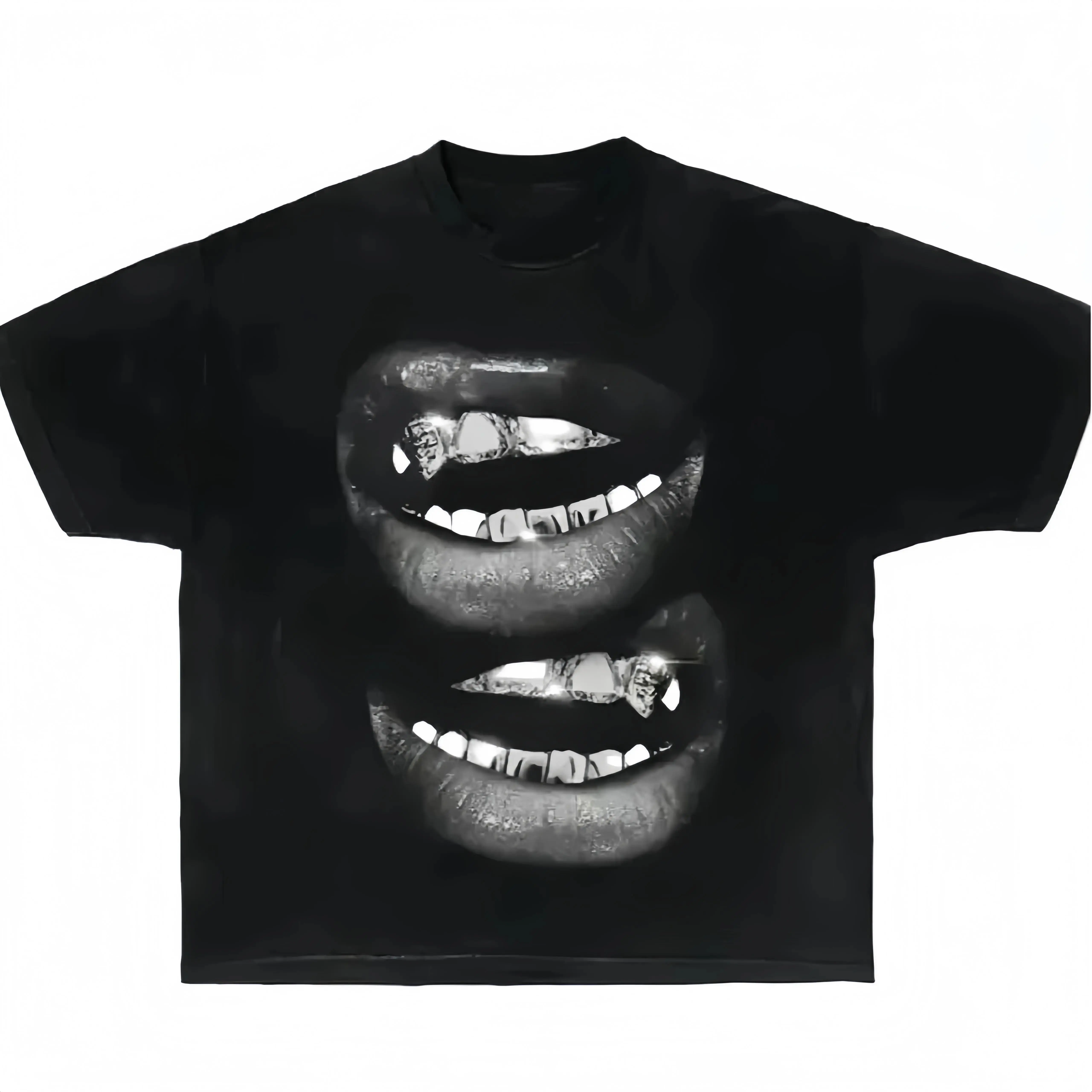 Garment Dyed Boxy Shirt Featuring a Grin Fang Mouth Design summerwins