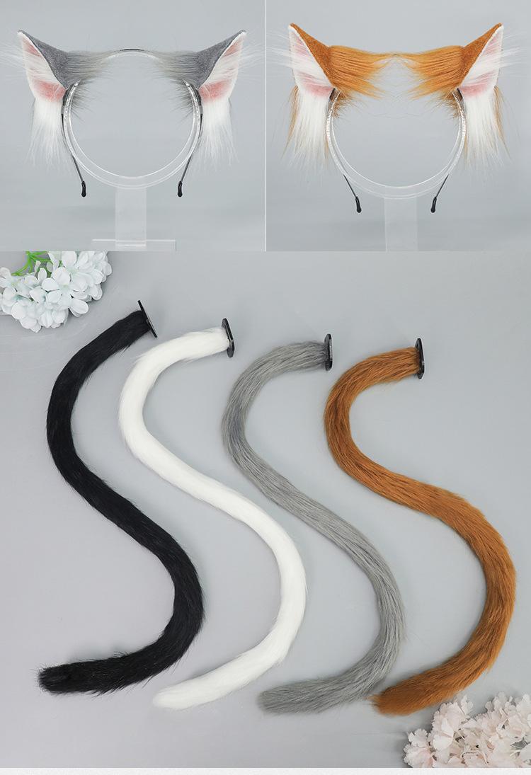 Simulation Animal Ear Cat  Headband Handmade Plush Cos  Props Comic-Con Headdress Cat  Tail Set