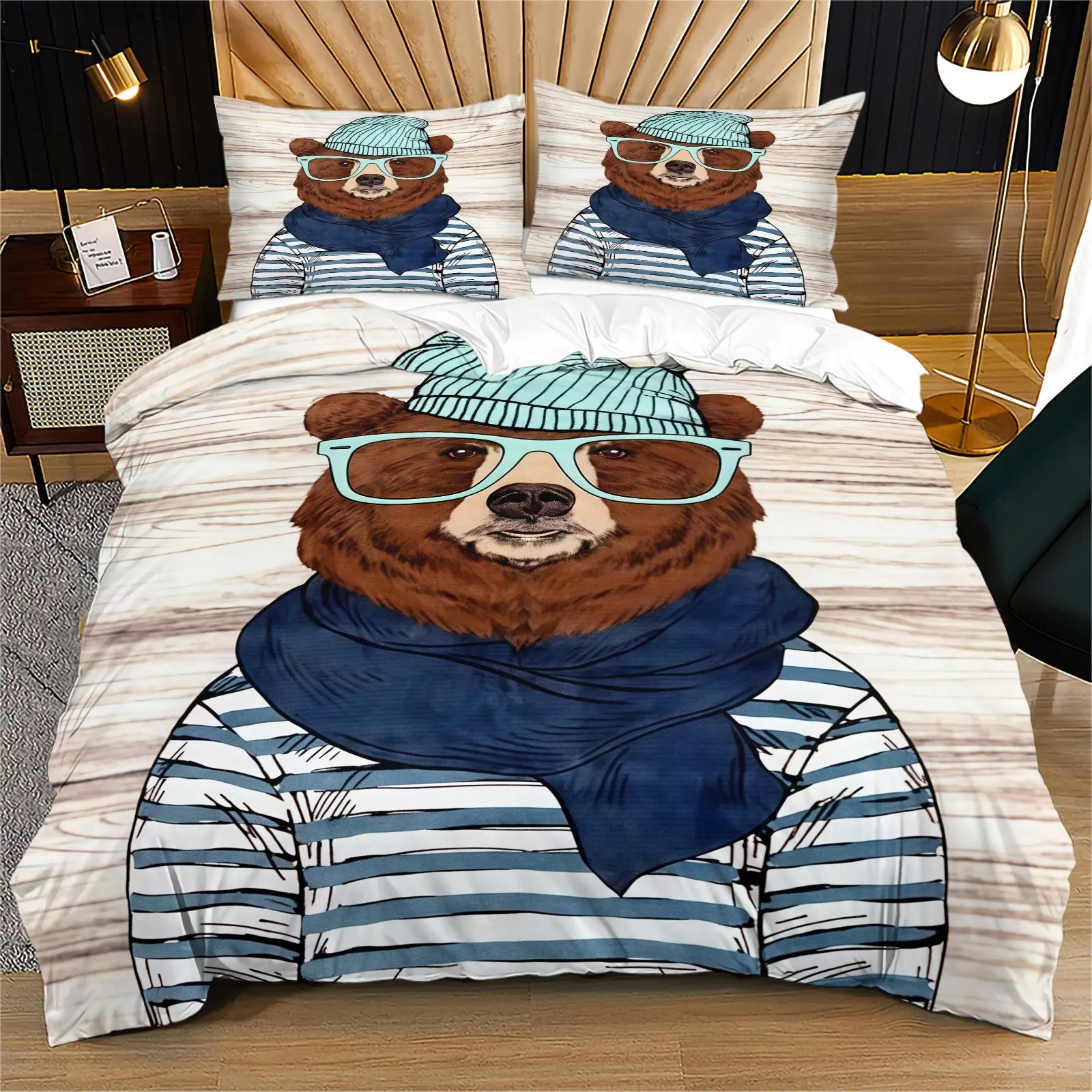 Trendy and cool small animal print pattern soft and durable bedding duvet cover set, including 1 duvet cover and 1 or 2 pillowcases, without a core or pillow core, suitable for children or adults as gifts, modern style fashionable bedroom bed decoration