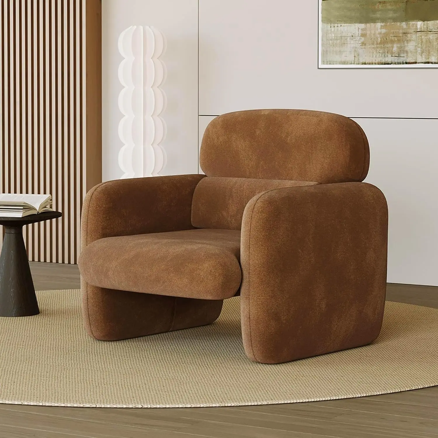 GarveeHome Modern Contoured Accent Chair - Solid Wood Frame, 300lb Capacity, Padded Arms, High Support, Easy Setup, Comfortable Reading Chair for Living Room, Bedroom