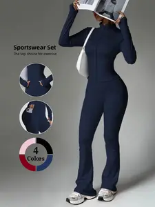 Women's High-End Yoga Set, Slimming Half High Neck Jacket + Peach Hip Lifting Tight Yoga Bell Pants, High Stretch Sports Breathable Outfits, Athletic Fashion Activewear, Sports Clothing Set, Activewear Clothes