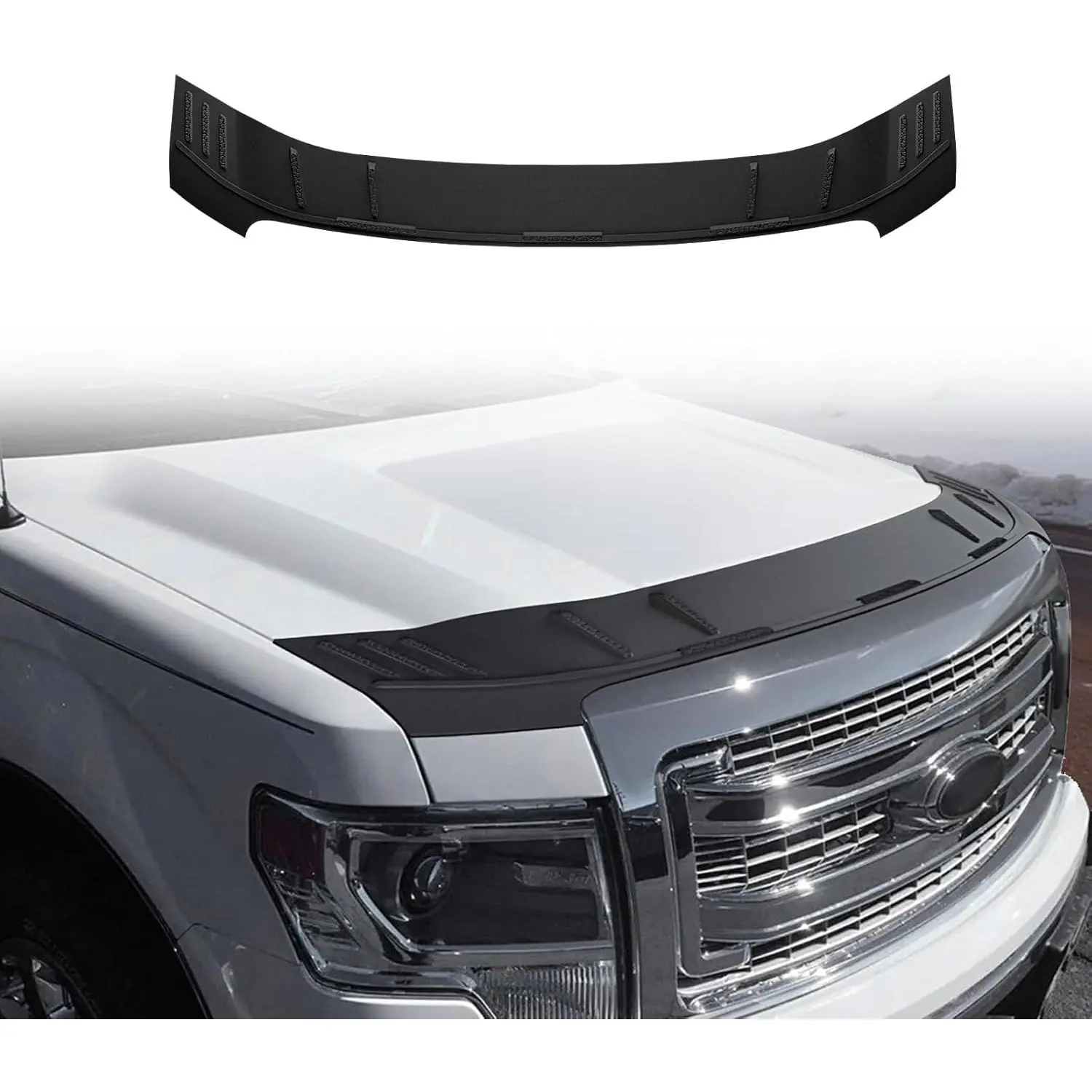 TPE Hood Deflector Automotive Car Protector, Debris Guard & Front Protection Bug Deflection Replacement Part, Compatible with 2009-2014 Ford F-150, Car Exterior Accessory