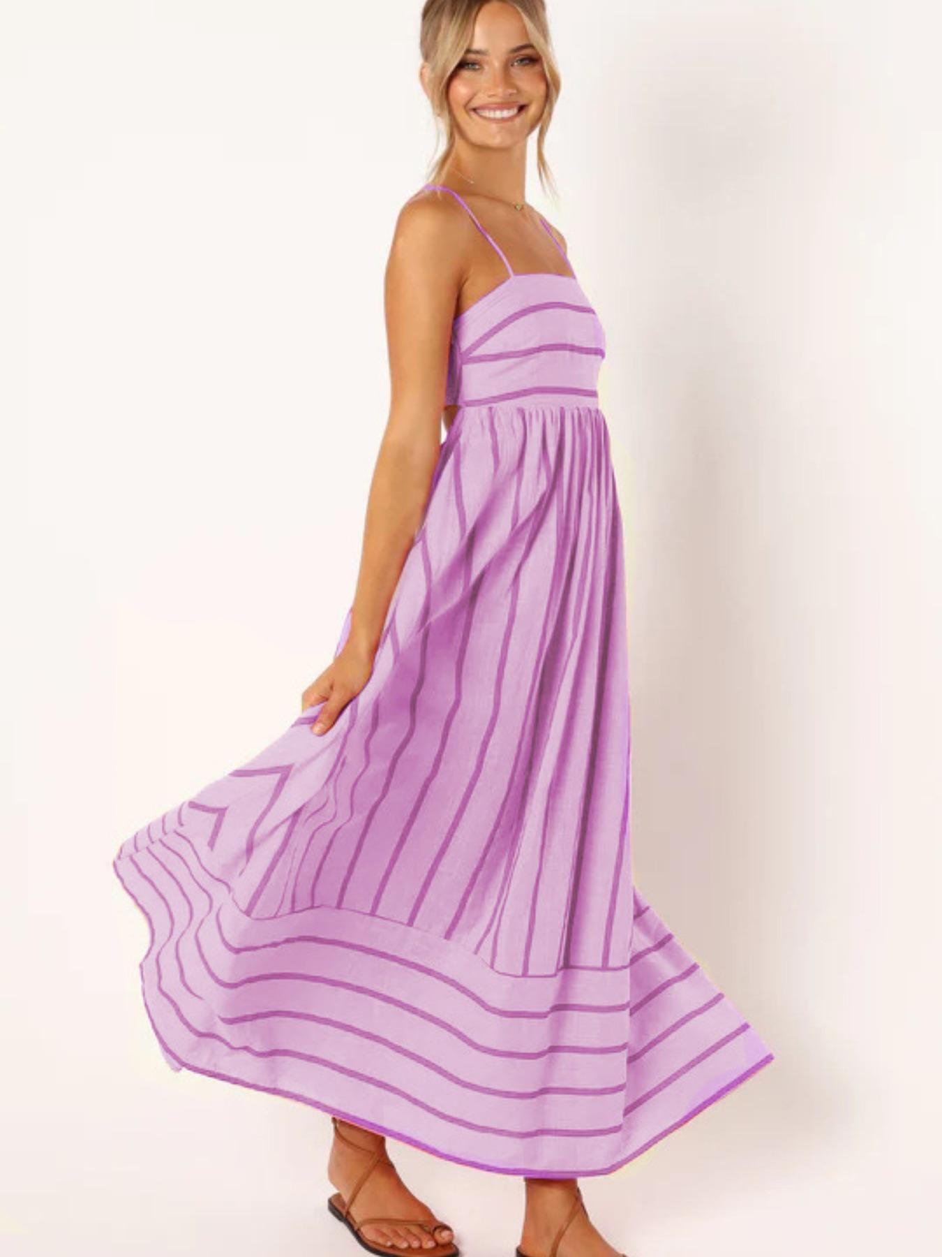 Women's Striped Print Cami Spaghetti Strap Sleeveless Dress, Fashion Casual Long Dress for Daily Outdoor Wear, Ladies Dress for Summer