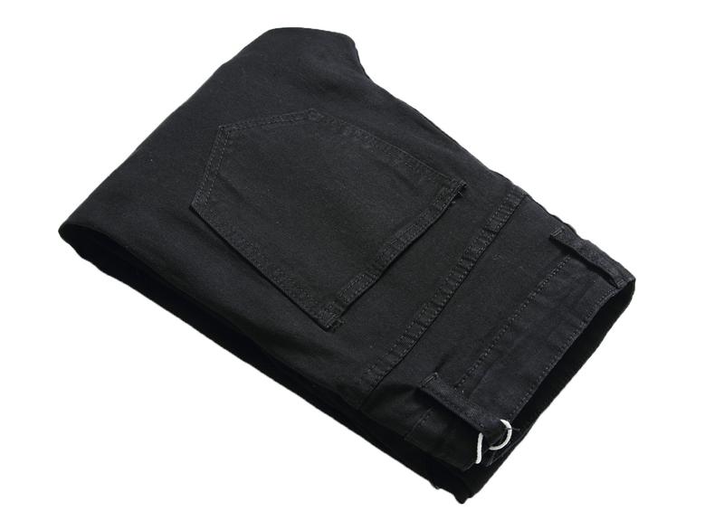 High Street Ripped Black Slim Fit Skinny Jeans for Men with Leather Patch and Stretch Men's Long Pants