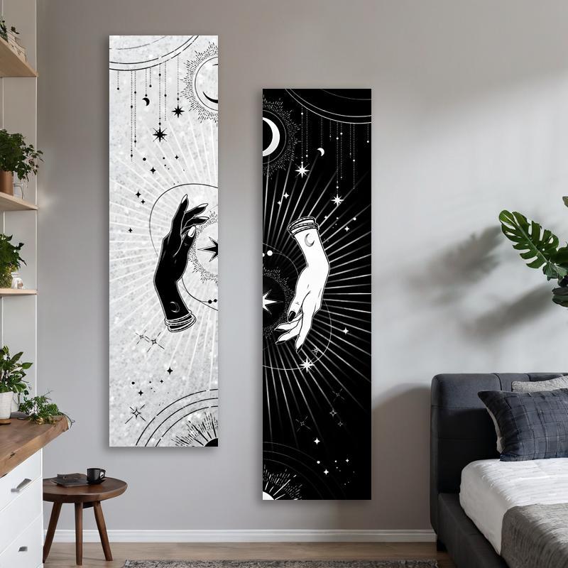 Tarot Card Pattern Vertical Banner Tapestry, 1 Count Stars & Sun & Moon Pattern Wall Hanging Tapestry, Aesthetic Art Tapestries for Bedroom Living Room, Decor, Durable Decorative Tapestry