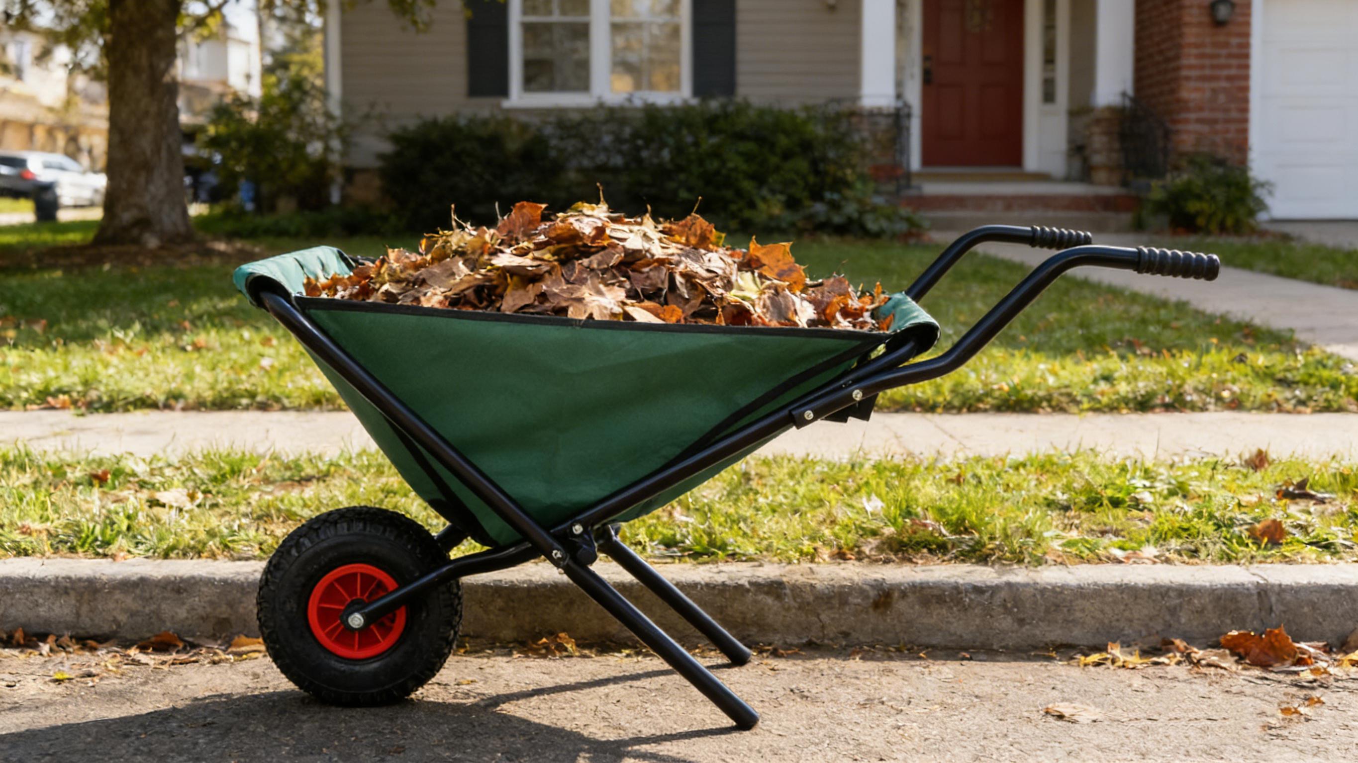 Collapsible Wheelbarrow 176 Lbs Folding Yard Garden Wheelbarrow Foldable Lightweight Gardening Heavy Duty Oxford Cloth Green Lawn Cart for Grass, Leaf, Garden Supplies, 10" Pneumatic Tire