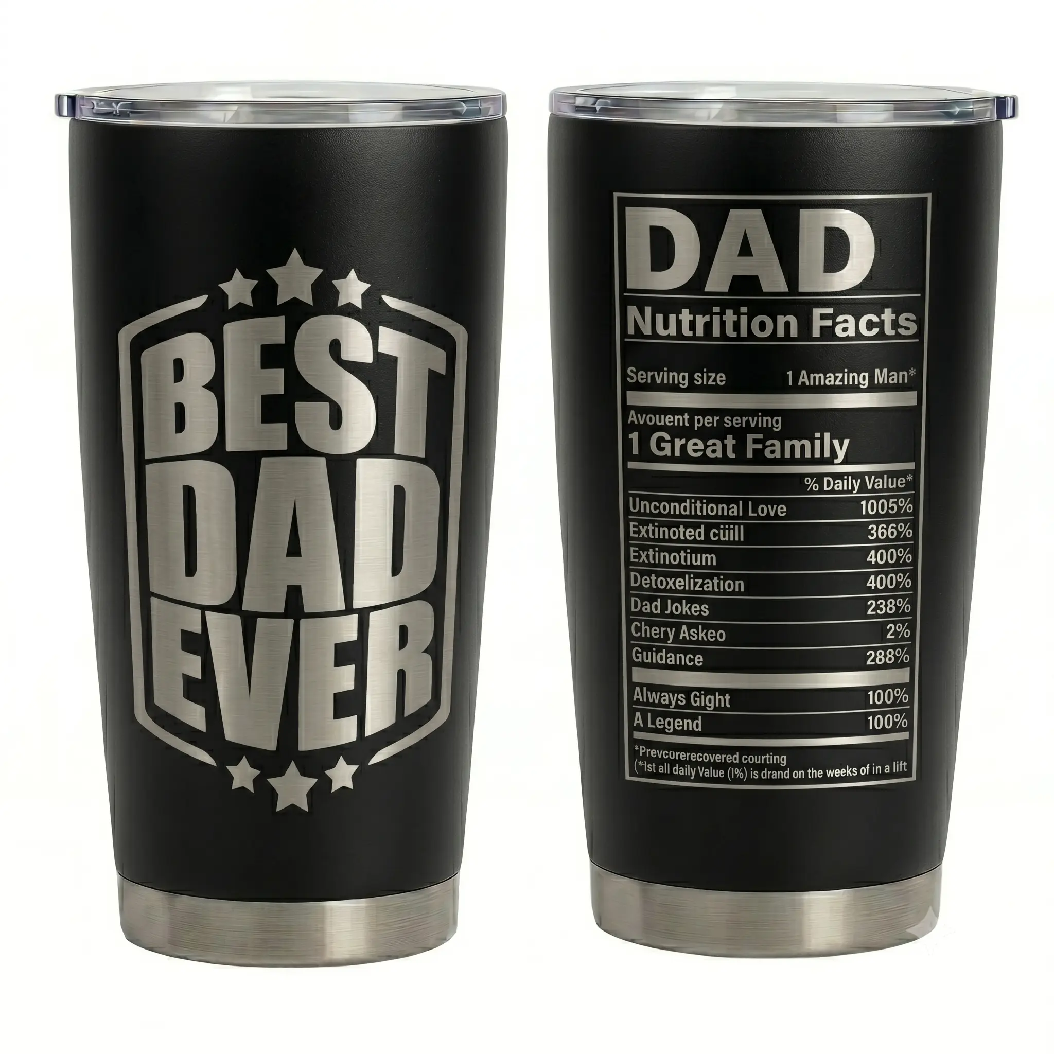 Best Dad Ever Nutrition Facts 20 oz. Tumblers with Lid, Funny Father's Day Gifts from Kids, Double Wall Vacuum Insulated Stainless Steel Coffee Travel Mugs for Work, Unique Birthday Christmas Presents for Husbands Men Papas, Novelty Drinkware Cups For Him