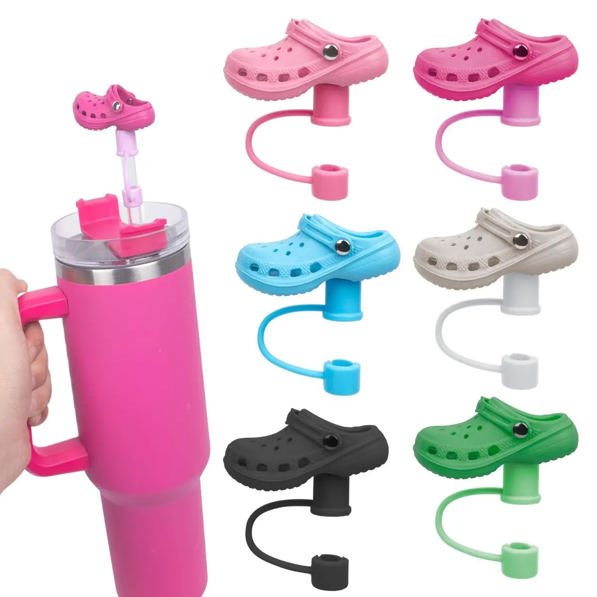 Cartoon Shoe Design Straw Cap, Straw Toppers for Tumblers, 6 Counts Dustproof Straw Cover, Straw Protector, Sports Water Bottle Accessories for 20/30/40oz Tumbler