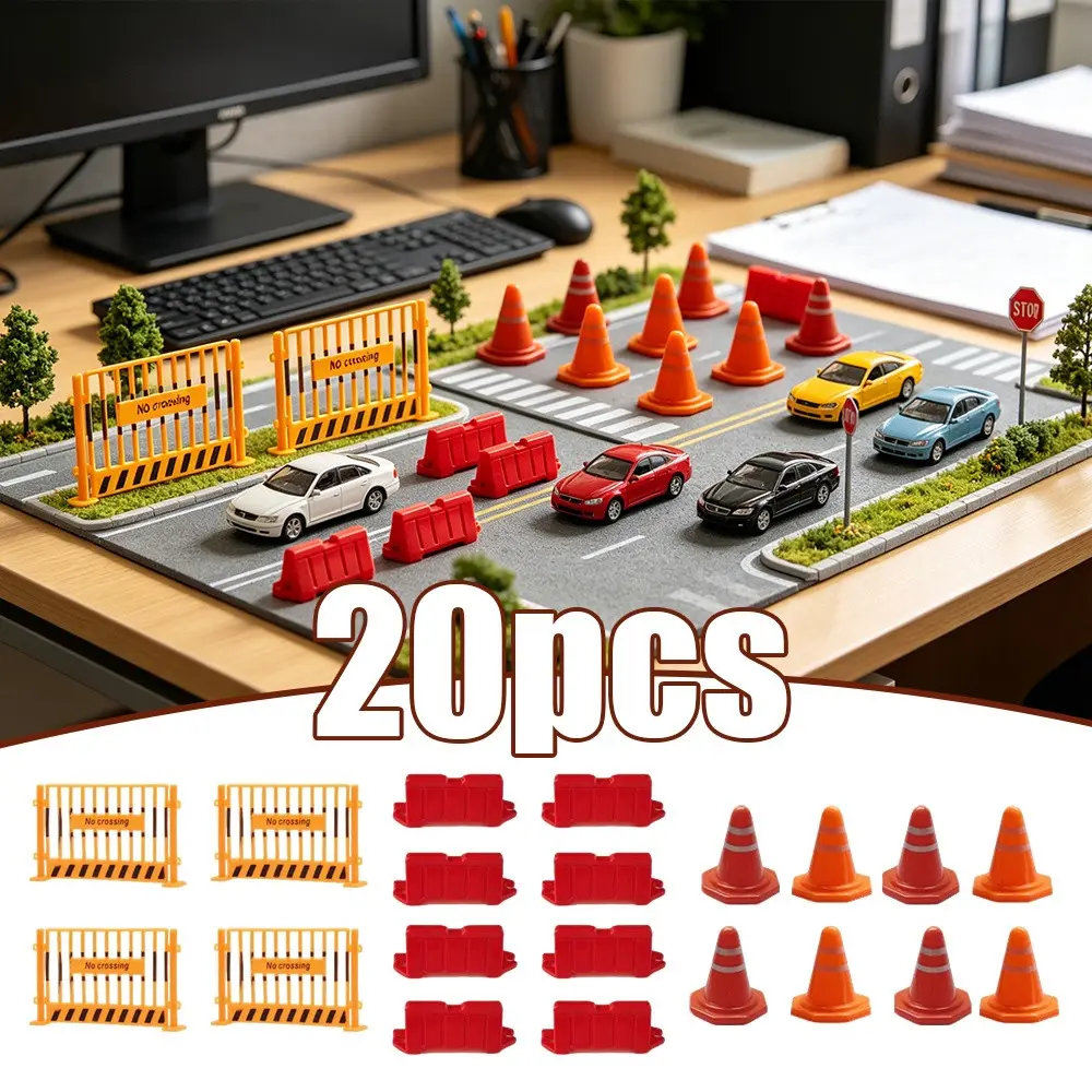 20pcs Roadblock Model, Urban Scene Diorama, Road Layout Accessory, Realistic City Street Scenes, DIY Miniature Ornaments for Diorama Sand Table