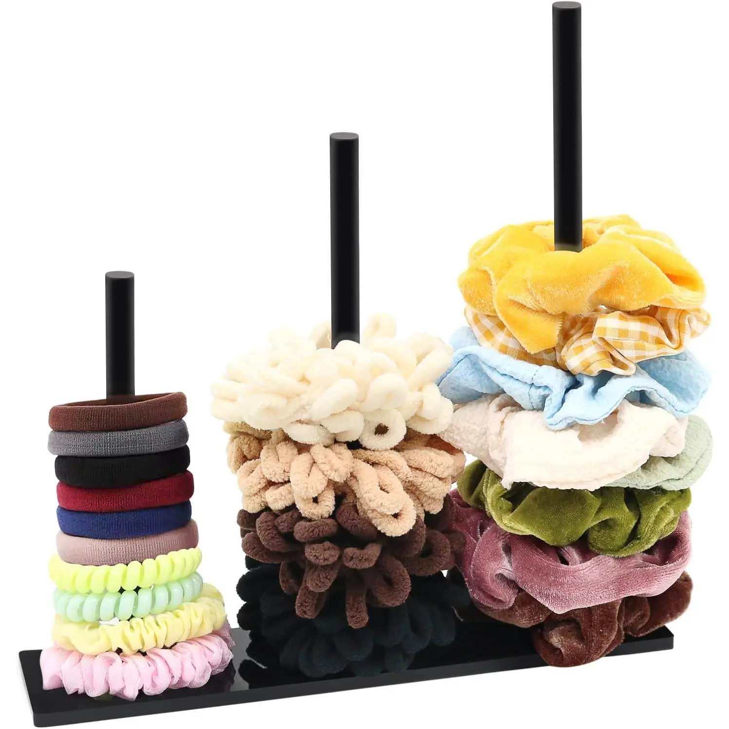 3-Tiers  Scrunchie Holder Organizer, Black Hair Tie Holder Stand for Women Teen Girls Scrunchie Storage Scrunchy Hair Accessories Organizer