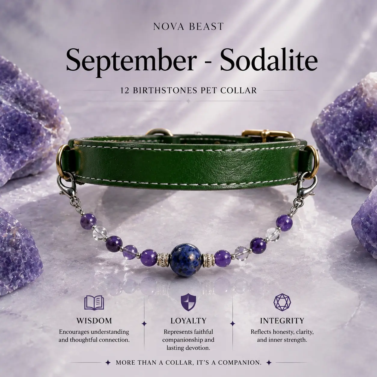 Pet Collar Gift | September. Birthstone that Sodalite Natural Crystal Stone For Puppy & Kitty Jewelry Necklace