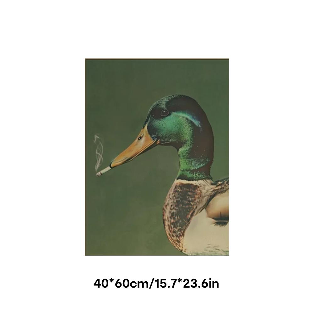 Unframed Wall Art, Vintage Poster, Modern Art Design Mallard Duck Smoking Print, Whimsical Animal Canvas Painting, Bedroom Decor, Living Room Decor Aesthetic, Room Decor, Modern Home Decor, Housewarming Gift