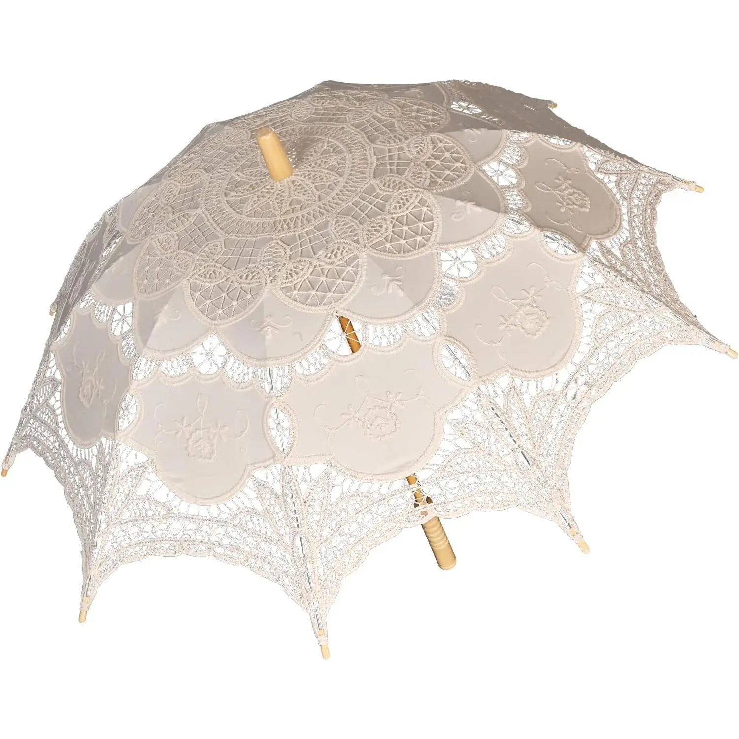Vintage Lace Parasol Umbrella 32 Inch – Bridal Wedding Decoration Umbrella for Photoshoot, Tea Party, Victorian Style Sunshade for Women and Adults
