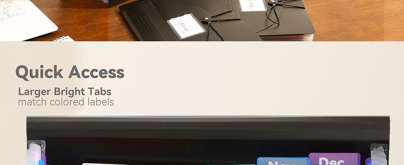 Accordion File Organizer 12 Pockets, Monthly Bill Receipt Tax Organizer, Expanding File Folders with Larger Bright Tabs, Fits Letter/A4 Size  Black